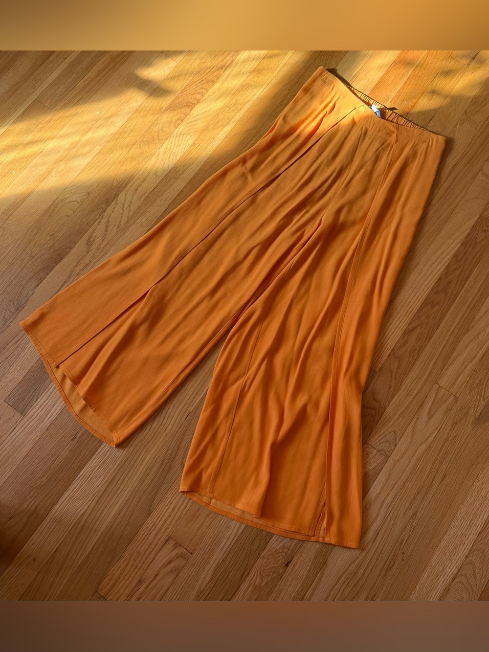 Cupcakes & Cashmere - Orange Silk Cropped Wide Leg Pants with Side Slits